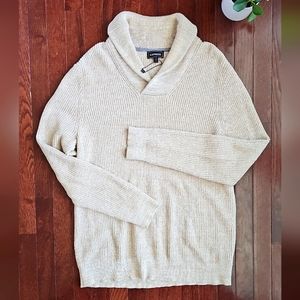 Express Shawl Collar Sweater Men's Beige Cream 100% Cotton Pullover NWOT